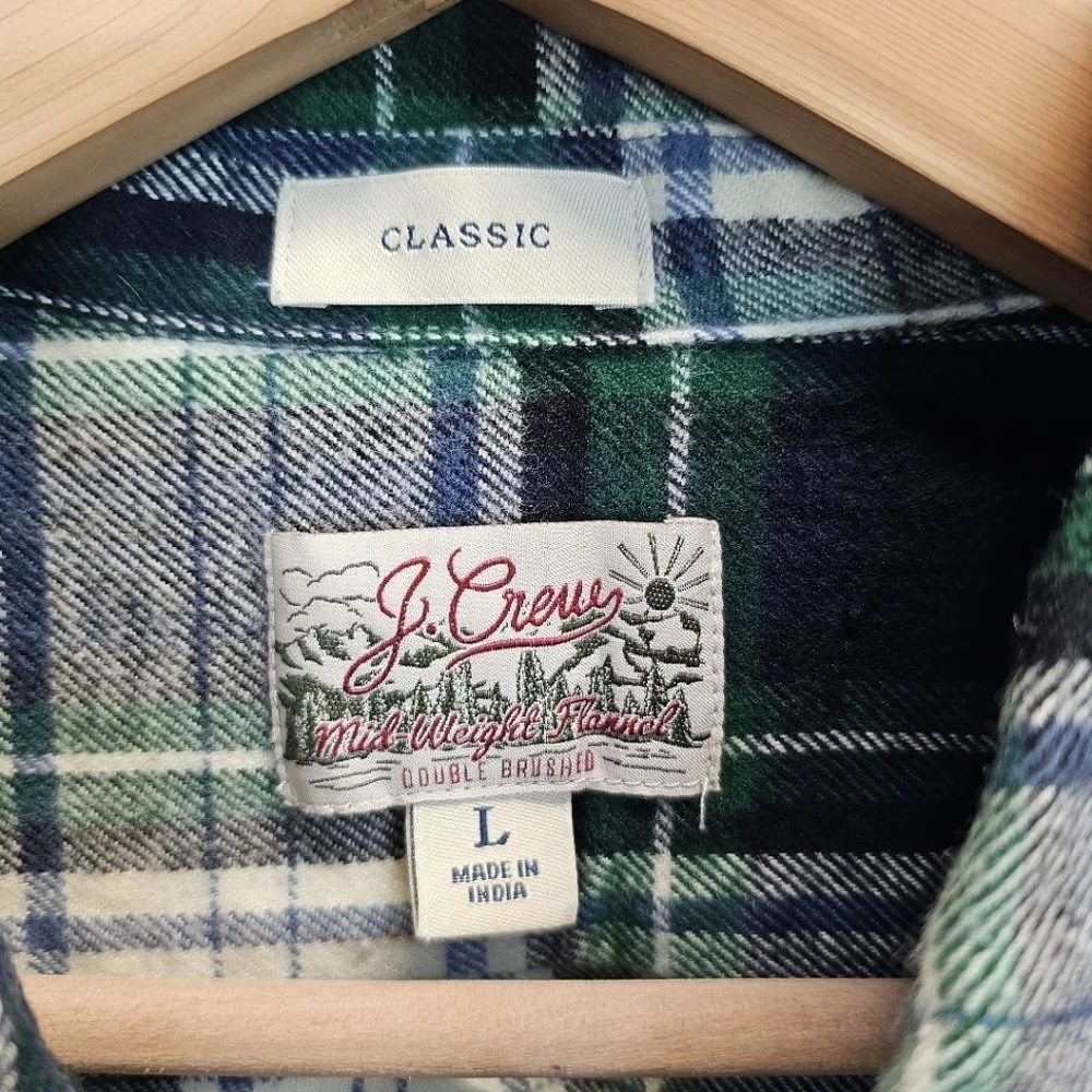 J. Crew Men's Double Brushed Plaid Button Down Shirt Sz Large Mid-Weight Flannel